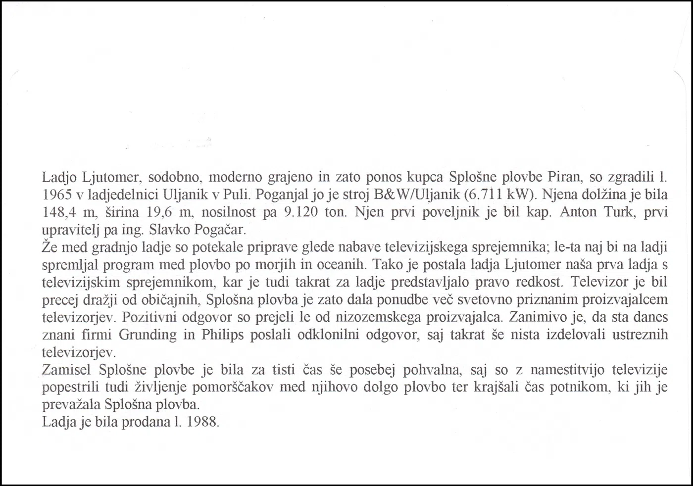 PRVI TELEVIZOR NA LADJI SPLOŠNE PLOVBE - TV LJUTOMER